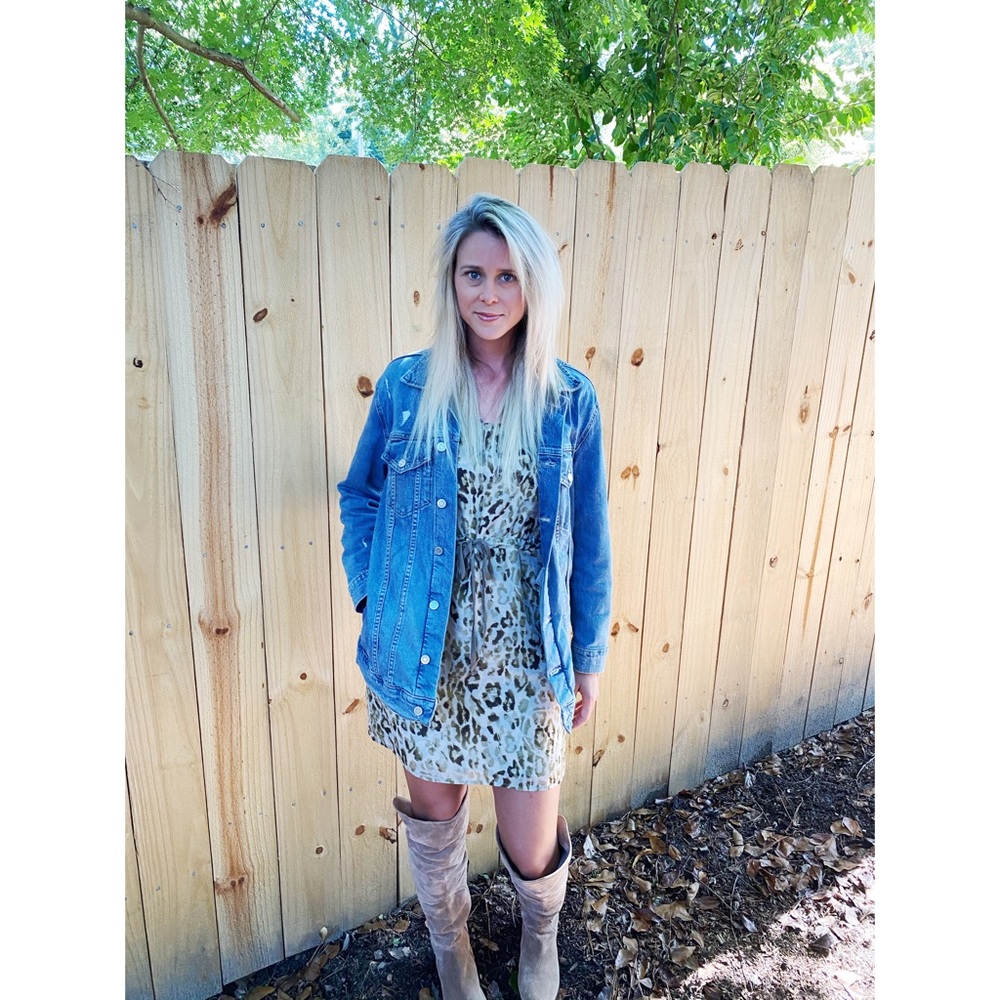 The Loft Green Cheetah Print Cinch Dress